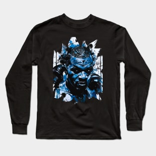 Black Boxer in Fighting Stance with Furious Face in Ink Painting Style Long Sleeve T-Shirt